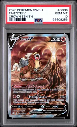 2023 POKEMON SWORD & SHIELD CROWN ZENITH #GG36 FULL ART/ENTEI V PSA 10 - Image 1