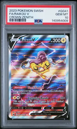 2023 POKEMON SWORD & SHIELD CROWN ZENITH #GG41 FULL ART/RAIKOU V PSA 10 - Image 1