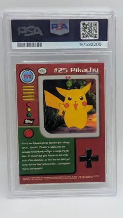 1999 Pokemon Topps Series 1 Character Card #25 Pikachu #TV2 Black Logo PSA 6! - Image 2