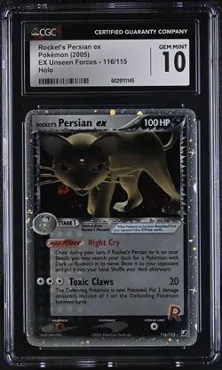 CGC 10 Rocket's Persian ex 2005 EX Unseen Forces 116/115 Holo Pokemon Card - Image 1