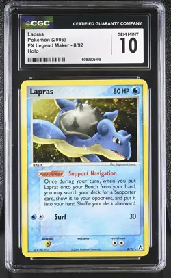 CGC 10 GEM MINT Lapras 2006 EX Legend Maker 8/92 Holo Pokemon Card - Image 1