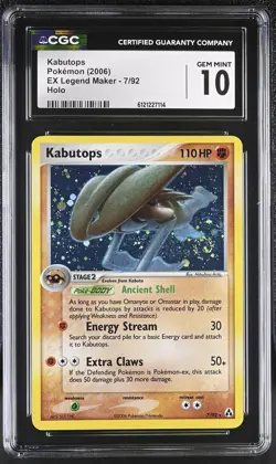 CGC 10 Kabutops 2006 EX Legend Maker 7/92 Holo SWIRL Pokemon Card - Image 1