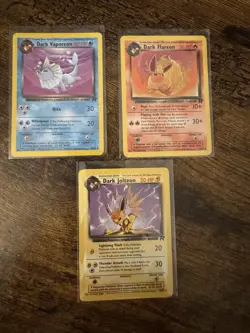 Pokemon 3 Cards: Dark Vaporeon 34/82, Dark Flareon 35/82, Dark Jolteon 36/82 - Image 1