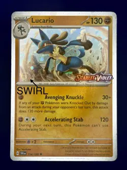 Pokemon Lucario (Scarlet & Violet Stamp) 114/198 Holo Promo | With Swirl - Image 1