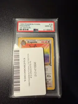 1999 POKEMON FOSSIL 1ST ED #19 DRAGONITE PSA 10 - Image 3