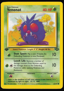 Venonat 63/64 1st Edition Jungle Pokemon Card 1999 LP - Image 1