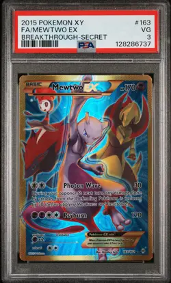 2015 POKEMON XY BREAKTHROUGH SECRET #163 FULL ART/MEWTWO EX PSA 3 - Image 1