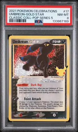 2021 Pokemon Celebrations #17 Umbreon Gold Star PSA 8 NM-MT Classic Coll - Image 1