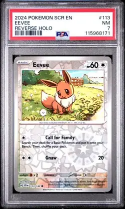 2024 Pokemon SCR EN Eevee REVERSE HOLO #113 PSA 7 NM - Image 1
