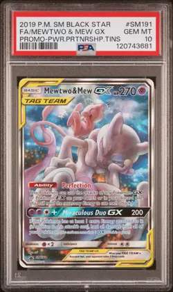 2019 POKEMON SM BLACK STAR PROMO #SM191 FULL ART/MEWTWO & MEW GX PSA 10 - Image 1