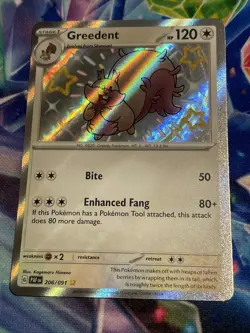 Pokemon TCG Greedent 206/091 Shiny Rare Paldean Fates NM/M - Image 1