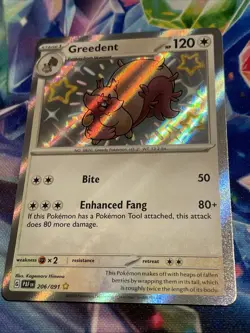 Pokemon TCG Greedent 206/091 Shiny Rare Paldean Fates NM/M - Image 2