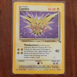 Pokemon TCG Zapdos Holo Rare Card 15/62 Fossil Base Set, Vintage 1999 LP WOTC - Image 1
