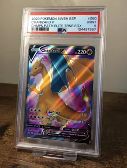 PSA 9 Charizard V Pokemon 2020 Champions Path SWSH050 Full Art Black Star Promo - Image 1