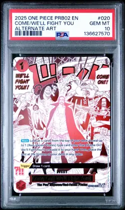 2025 ONE PIECE OP09-020 PRB02 COME WE'LL FIGHT YOU EVENT ALT ART SHANKS PSA 10 - Image 1