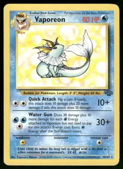 Pokemon Cards Vaporeon 28/64 UNLIMITED Jungle WOTC Rare LP *2 - Image 1