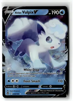 Alolan Vulpix V ⭐ 033/195 Holo Rare V Silver Tempest 2022 Pokemon NM - Image 1