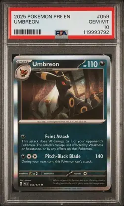 2025 Pokemon PRE EN Umbreon PSA 10 GEM HOLO RARE #059 - Image 1