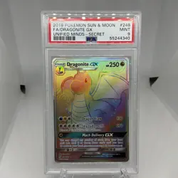 2019 POKEMON SUN & MOON UNIFIED MINDS SECRET #248 FULL ART/DRAGONITE GX PSA 9 - Image 1