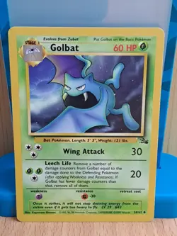 Pokemon Trading Card Game TCG Golbat Fossil Set 34/62 - Image 1