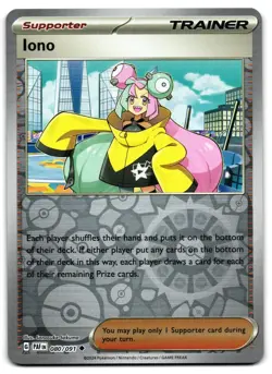 Iono 080/091 - Paldean Fates Uncommon Pokemon TCG Reverse Holo - M/LP Card - Image 1