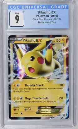 Pokemon Pikachu EX Battle Heart Tins Black Star Holo Promo XY174 cgc 9 Mint - Image 1