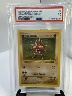 1999 Pokemon Base Set Hitmonchan Shadowless Holo PSA 5 #7 - Image 1