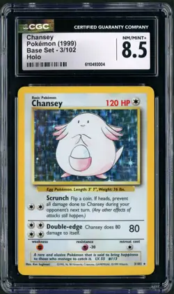 1999 Pokemon Base Set Chansey Holo Rare 3/102 CGC 8.5 - Image 1