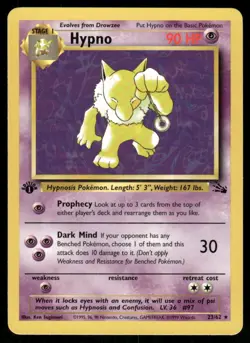 Pokemon Cards Hypno 23/62 1ST EDITION Fossil WOTC Rare NM *1 - Image 1