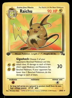 Pokemon Cards Raichu 29/62 1ST EDITION Fossil WOTC Rare NM - Image 1
