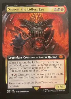 MTG LOTR: Sauron, the Lidless Eye Mythic Extended Art Creature Card - Near Mint - Image 1