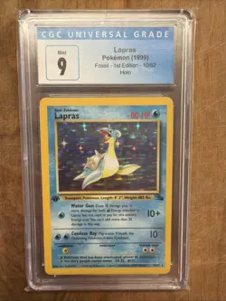 Pokemon 1st Edition Fossil Holo Lapras 10/62 CGC 9 Mint - Image 1