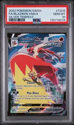 2022 POKEMON SWORD & SHIELD SILVER TEMPEST #TG15 FULL ART/BLAZIKEN VMAX PSA 10 - Image 1