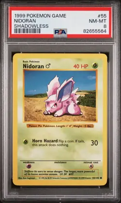Shadowless Nidoran 55/102 Base Set - PSA 8 NEAR MINT Pokemon 1999 - Image 1