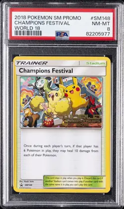 2018 POKEMON SM BLACK STAR PROMO WORLD 18 #SM148 CHAMPIONS FESTIVAL PSA 8 - Image 1