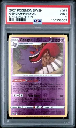 2021 POKEMON SWORD & SHIELD CHILLING REIGN #057 GENGAR-REVERSE FOIL PSA 9 - Image 1