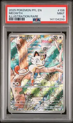 2025 POKEMON PFL EN-PHANTASMAL FLAMES ILLUSTRATION RARE #106 MEOWTH PSA 9 - Image 1