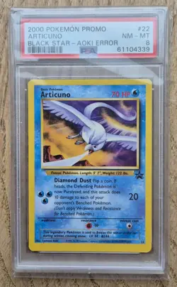 Pokemon 2000 Promo Articuno Black Star Aoki Error 22 PSA 8 WOTC - Image 1