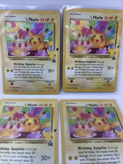 Pokemon Birthday Pikachu #24 Holo Rare 25th Celebrations TCG - FOUR CARD LOT - Image 3