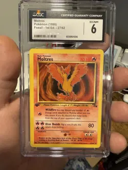 Pokemon Fossil 1st Edition Moltres 27/62 CGC 6 EX/NM Legendary Bird - Image 1