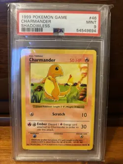1999 Pokemon Base Set Shadowless Charmander Card 46/102 PSA 9 - Image 1