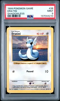 Pokemon Card Dratini 26/102 Shadowless Base Set 1999 PSA 9 MINT - Image 1