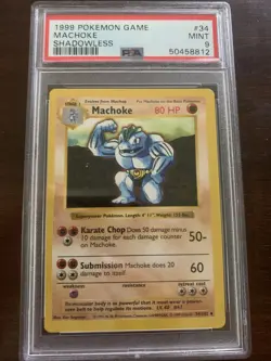1999 Pokemon Base Set Shadowless Machoke PSA 9 Mint 34/102 - Image 1
