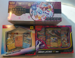 POKEMON HOLIDAY CALENDAR & MEGA LATIS EX BOX & PRISMATIC POSTER COLLECTION ALL 3 - Image 1
