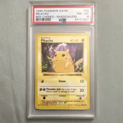 Pokemon TCG 1999 Pikachu Red Cheeks Shadowless Base Set PSA 8 58/102 - Image 1