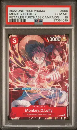 2022 ONE PIECE PROMOS RETAILER PURCHASE CAMPAIGN #006 MONKEY D. LUFFY PSA 10 - Image 1
