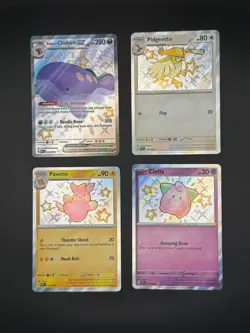 Pokemon Lot of 4 Shiny Rare Cards (Pidgeotto, Clodsire, Pawmo, Cleffa) - Image 1