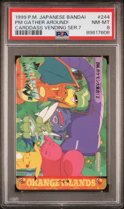 1999 POKEMON JPN BANDAI CARDDASS VENDING SER 7 #244 POKEMON GATHER AROUND! PSA 8 - Image 1