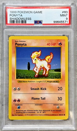 Pokemon Card Shadowless Ponyta PSA 9 Mint, Base Set #60, WOTC 1999 - Image 1