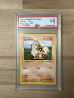 1999 Pokemon BASE SET Growlithe PSA 9 MINT 28/102 SHADOWLESS - Image 1